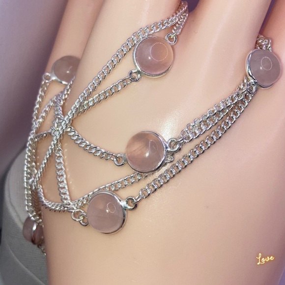Radiant Rose Quartz Gemstone Handmade Station Necklace - Picture 2 of 8